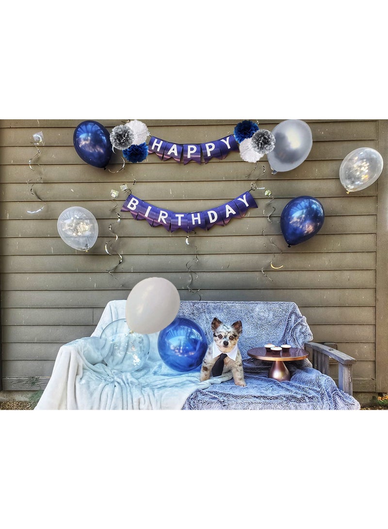 Mordely Blue Birthday Decorations Kit, Birthday Party Decorations for Men Women Boys Grils, Happy Birthday Banner, Tissue Paper Flowers Pom Pom, Hanging Swirls and Circle Dot Garland, Latex Confetti Balloons - Image 4